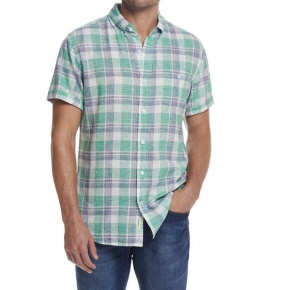 Weatherproof Vintage Men’s Washable Linen Short Sleeve Woven Shirt, Green, XXL - Picture 1 of 6